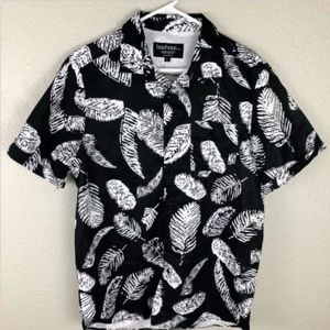 Boohoo Man Button Down Shirt Collar Black Leaf